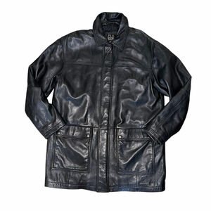 Jos. A. Bank Black Genuine Leather Jacket M medium length Classic Full Zip Fall